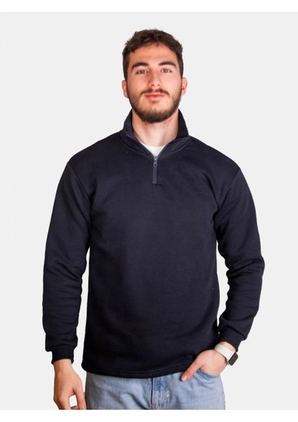 Unisex Üç Iplik Şardonlu Yarım Fermuarlı Standart Kesim Sweat