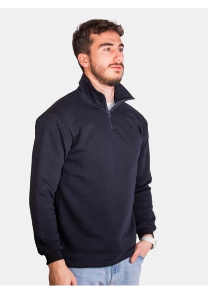 Unisex Üç Iplik Şardonlu Yarım Fermuarlı Standart Kesim Sweat