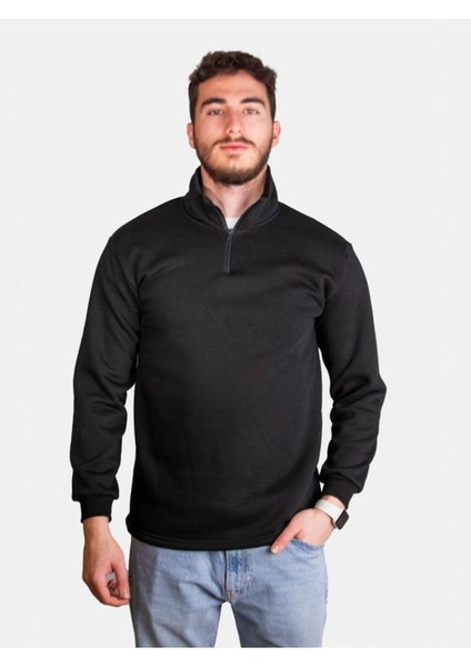 Unisex Üç Iplik Şardonlu Yarım Fermuarlı Standart Kesim Sweat