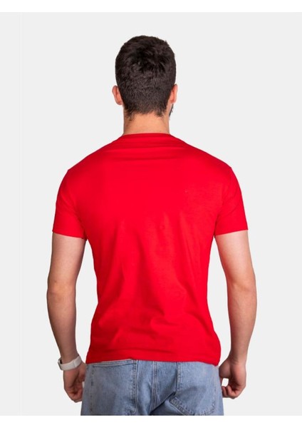 Unisex %100 Pamuk Standart Kesim Sıfır Yaka Kısa Kollu Kırmızı T-Shirt