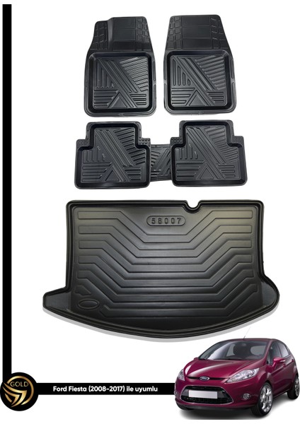 Ford Fiesta 3D Zebra Oto Paspas ve Araca Özel Kauçuk Bagaj Havuzu Seti