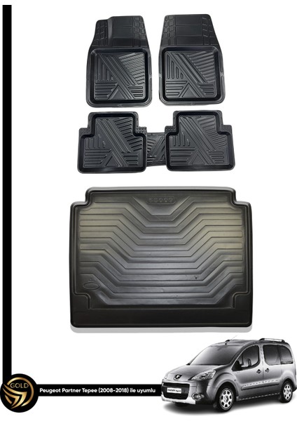 Peugeot Partner Tepee 3D Zebra Oto Paspas ve Araca Özel Kauçuk Bagaj Havuzu Seti