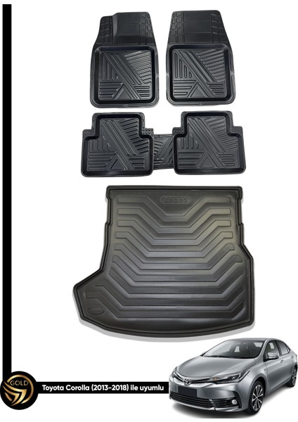 Toyota Corolla 2013+ 3D Zebra Oto Paspas ve Araca Özel Kauçuk Bagaj Havuzu Seti