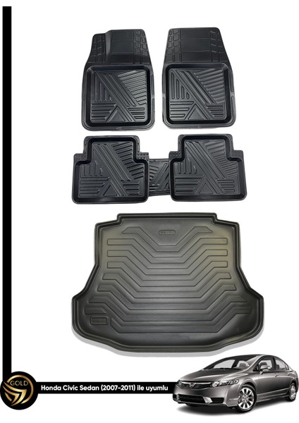 Honda Civic 2007+ 3D Zebra Oto Paspas ve Araca Özel Kauçuk Bagaj Havuzu Seti