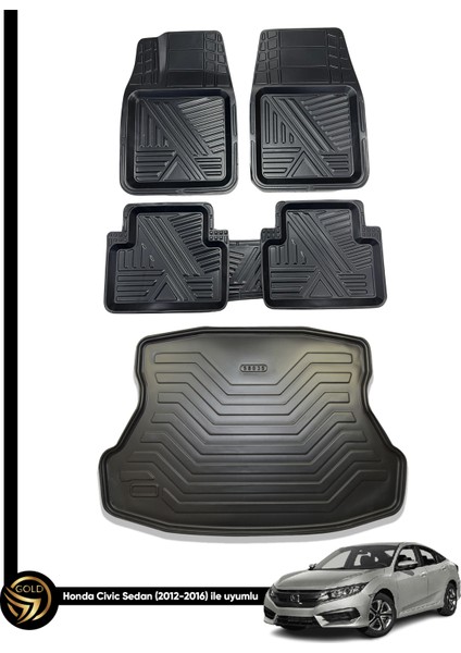 Honda Civic 2012-2016 3D Zebra Oto Paspas ve Araca Özel Kauçuk Bagaj Havuzu Seti