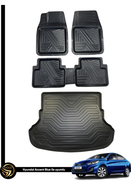 Hyundai Accent Blue 3D Zebra Oto Paspas ve Araca Özel Kauçuk Bagaj Havuzu Seti