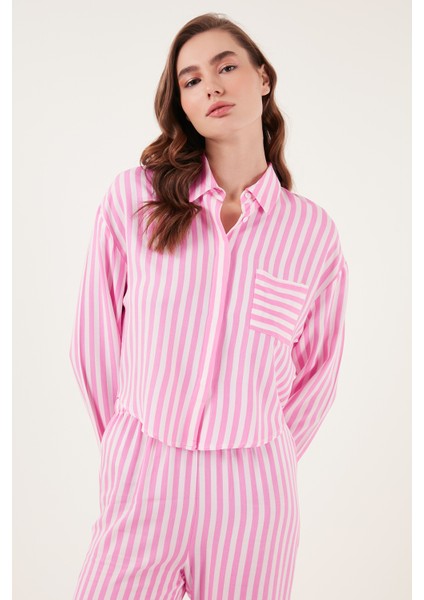 Çizgili Rahat Kesim Bol Paça Pijama Takımı Bayan Pijama Takımı 6110014 modelleri