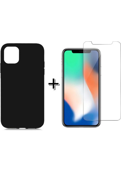 iPhone 12 Mini Liquid Içi Kadife Lansman Silikon Kılıf + Temperli Cam Ekran Koruyucu