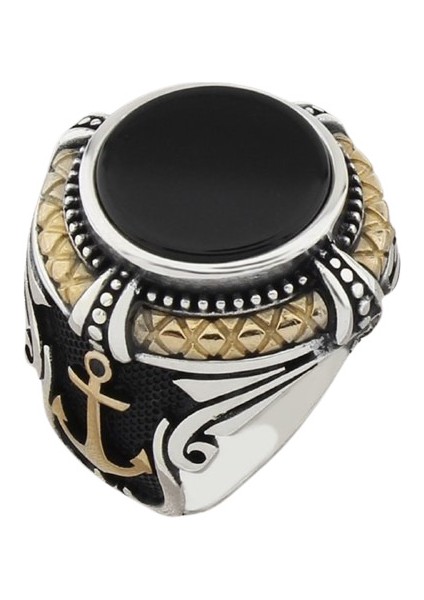 Erkek Yüzük Gümüş 925 Ayar Oniks Taşlı