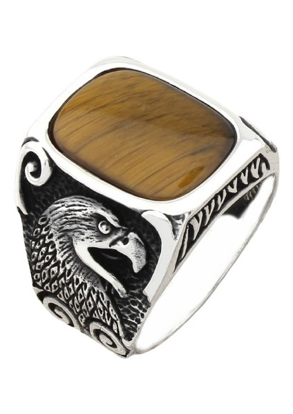 Erkek Yüzük Gümüş 925 Ayar Zirkon Taşlı