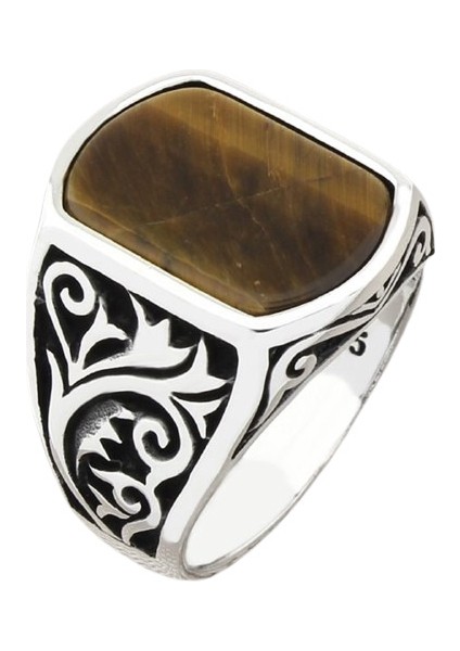 Erkek Yüzük Gümüş 925 Ayar Kaplangözü Taşlı