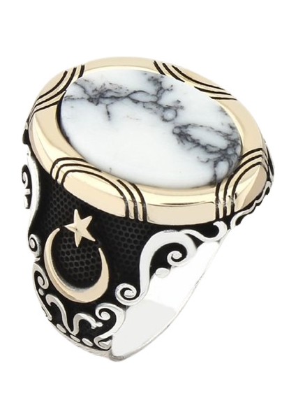 Erkek Yüzük Gümüş 925 Ayar Beyaz Taşlı