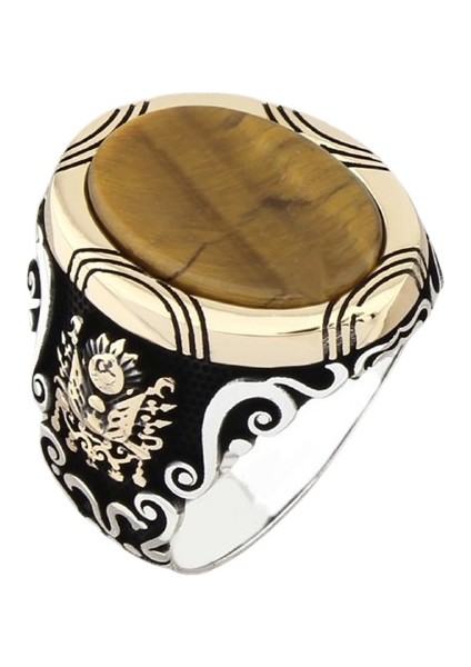 Erkek Yüzük Gümüş 925 Ayar Kaplangözü Taşlı