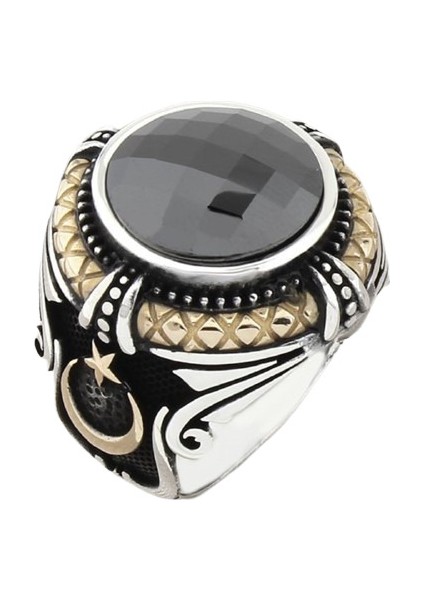 Erkek Yüzük Gümüş 925 Ayar Zirkon Taşlı