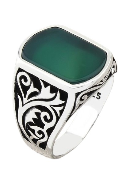Erkek Yüzük Gümüş 925 Ayar Akik Taşlı