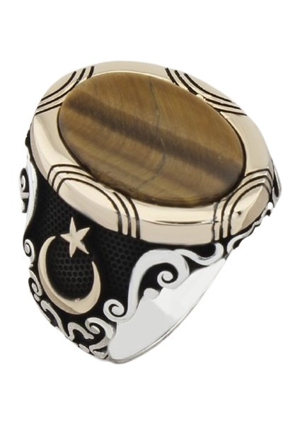 Erkek Yüzük Gümüş 925 Ayar Kaplangözü Taşlı