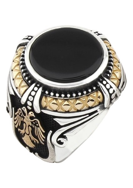 Erkek Yüzük Gümüş 925 Ayar Oniks Taşlı