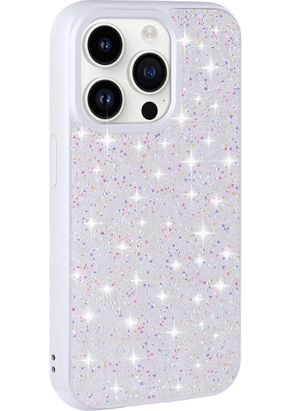 - Apple iPhone 14 Pro - Kılıf Parlak Taşlı Tasarım Pırlanta Kapak - Beyaz