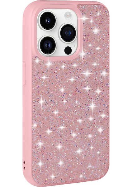 - Apple iPhone 14 Pro Max - Kılıf Parlak Taşlı Tasarım Pırlanta Kapak - Pembe