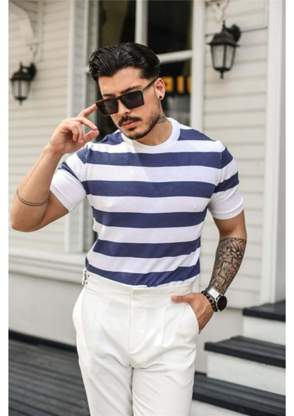 Erkek Polo Yaka Çizgili Triko T-Shirt