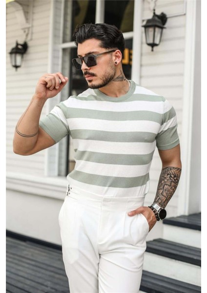 Erkek Polo Yaka Çizgili Triko T-Shirt