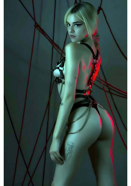 Mlvx Zincirli Göğüs ve Bel Harness Takım, Deri Kadın Giyim - 1260 Blsm fırsatları