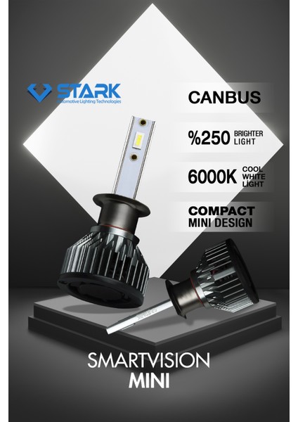 Smart Vision Mini H1 LED Xenon Far Ampulü Kısa Tip Mini Slim Csp Şimşek Etkili