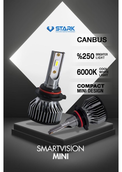 Smart Vision Mini Hb3 9005 LED Xenon Far Ampulü Kısa Tip Mini Slim Csp Şimşek Etkili