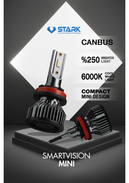 Smart Vision Mini H11 LED Xenon Far Ampulü Kısa Tip Mini Slim Csp Şimşek Etkili