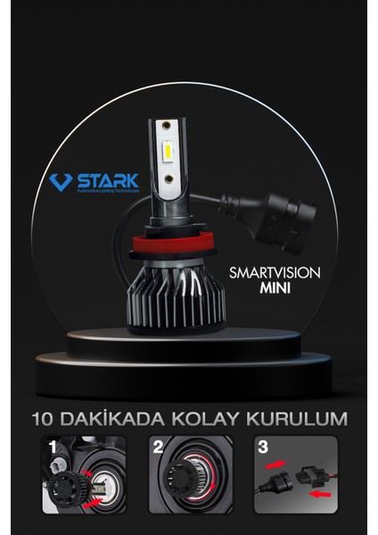 Smart Vision Mini H11 LED Xenon Far Ampulü Kısa Tip Mini Slim Csp Şimşek Etkili