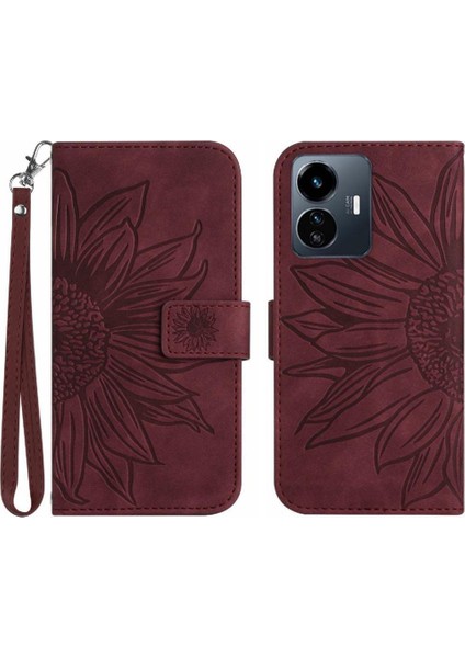 Vivo Y77 5G/Y77E 5g Için Kart Yuvaları Tutucu ile Kabartmalı Ayçiçeği Pu Telefon Kılıfı (Yurt Dışından)