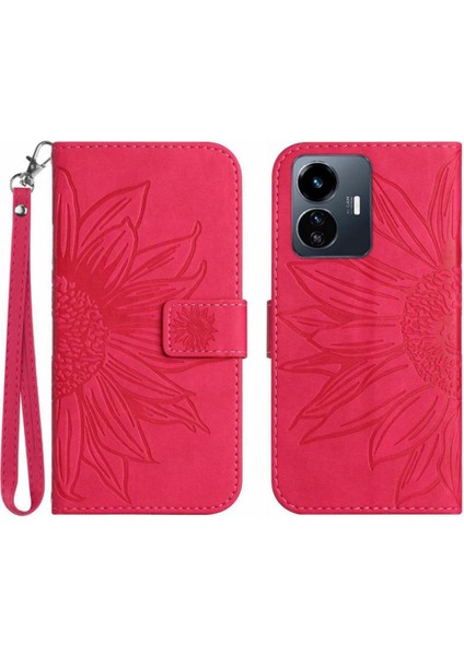 Vivo Y77 5G/Y77E 5g Için Kart Yuvaları Tutucu ile Kabartmalı Ayçiçeği Pu Telefon Kılıfı (Yurt Dışından)