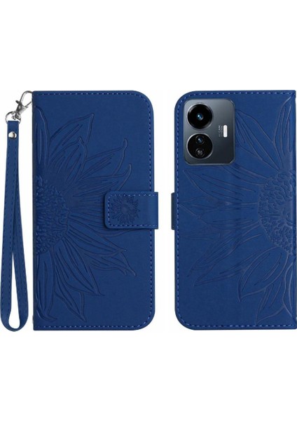 Vivo Y77 5G/Y77E 5g Için Kart Yuvaları Tutucu ile Kabartmalı Ayçiçeği Pu Telefon Kılıfı (Yurt Dışından)