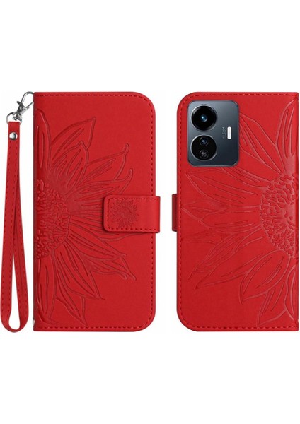 Vivo Y77 5G/Y77E 5g Için Kart Yuvaları Tutucu ile Kabartmalı Ayçiçeği Pu Telefon Kılıfı (Yurt Dışından)