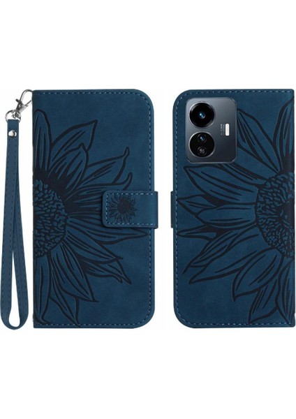 Vivo Y77 5G/Y77E 5g Için Kart Yuvaları Tutucu ile Kabartmalı Ayçiçeği Pu Telefon Kılıfı (Yurt Dışından)