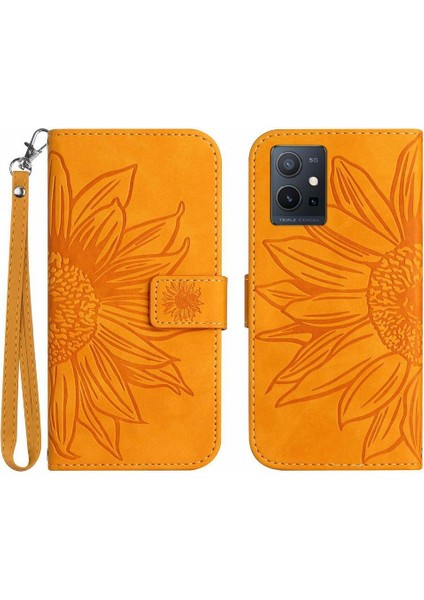 Vivo Y55 5G/Y75 5g Için Kart Yuvaları Tutucu Kabartmalı Pu ile Kısa Kayış Telefon Kılıfı (Yurt Dışından)