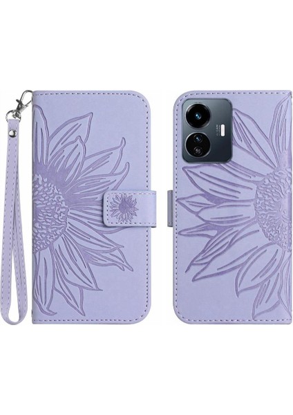 Vivo Y77 5G/Y77E 5g Için Kart Yuvaları Tutucu ile Kabartmalı Ayçiçeği Pu Telefon Kılıfı (Yurt Dışından)