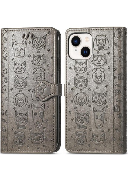 Iphone 14 Için Artı Karikatür Hayvanlar Deri Flip Telefon Kılıfı (Yurt Dışından)