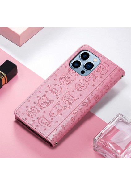 Iphone 13 Için Promax Deri Karikatür Hayvanlar Flip Telefon Kılıfı (Yurt Dışından)