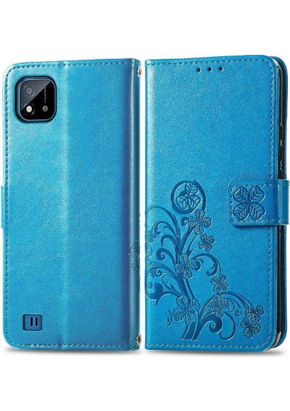 Realme C20 Dört Yapraklı Yonca Flip Için Kısa Kayış Telefon Kılıfı (Yurt Dışından)