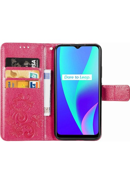 Realme C15 Zarif Iş Dört Yapraklı Yonca Flip Için Kısa Telefon Kılıfı (Yurt Dışından)