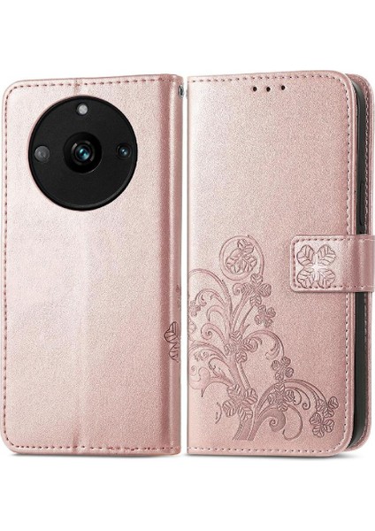 Realme 11 Pro Zarif Iş Dört Yapraklı Yonca Deri Telefon Kılıfı (Yurt Dışından)