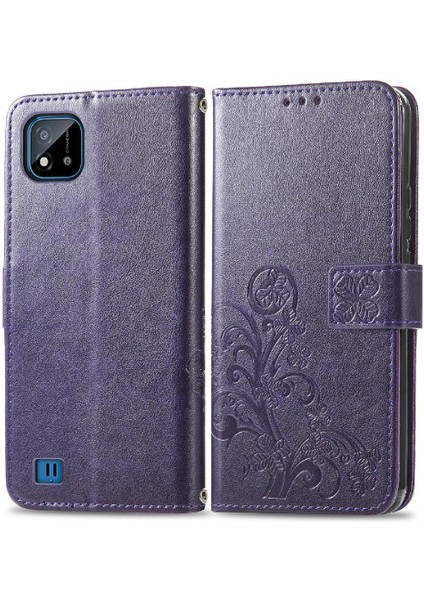 Realme C20 Dört Yapraklı Yonca Flip Için Kısa Kayış Telefon Kılıfı (Yurt Dışından)