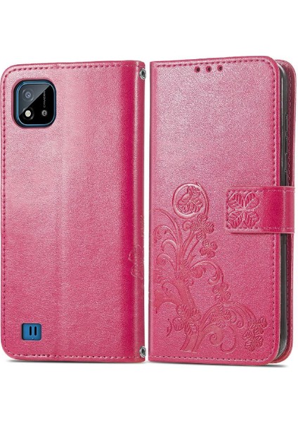 Realme C20 Dört Yapraklı Yonca Flip Için Kısa Kayış Telefon Kılıfı (Yurt Dışından)