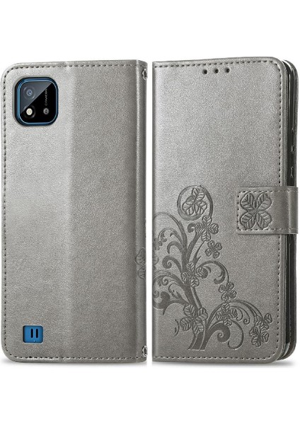 Realme C20 Dört Yapraklı Yonca Flip Için Kısa Kayış Telefon Kılıfı (Yurt Dışından)