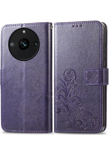 Realme 11 Pro Zarif Iş Dört Yapraklı Yonca Deri Telefon Kılıfı (Yurt Dışından)