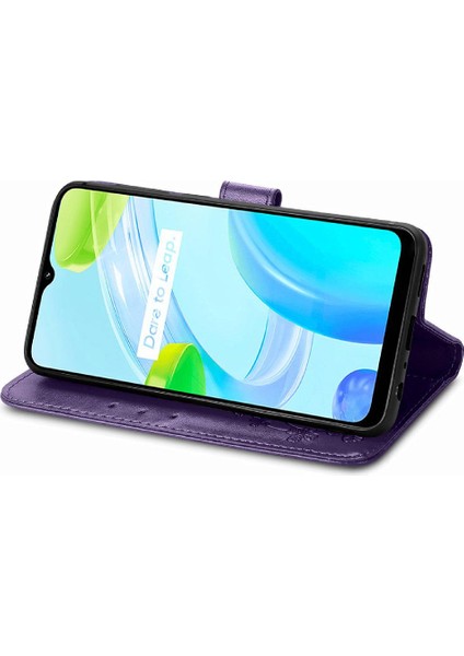 Realme C30 Dört Yapraklı Yonca Flip Için Zarif Iş Deri Telefon Kılıfı (Yurt Dışından) fiyatları