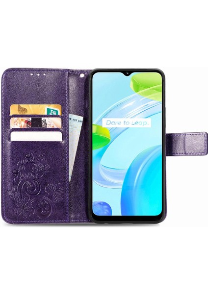 Realme C30 Dört Yapraklı Yonca Flip Için Zarif Iş Deri Telefon Kılıfı (Yurt Dışından) modelleri