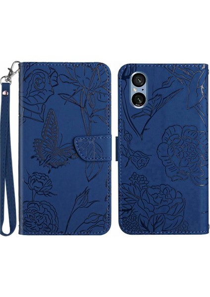 Sony Xperia 5 V Için Deri Bilek Kayışı ile Pu Flip Telefon Kılıfı (Yurt Dışından)