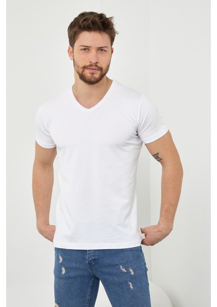 Erkek V Yaka Slim Fit T-Shirt